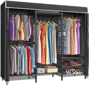VIPEK V5C Heavy Duty Covered Clothes Rack Portable Bedroom Armoires Rack, Black Metal Clothing Rack with Black Cover, Adjustable Custom Freestanding Closet Wardrobe, Max Load 800LBS